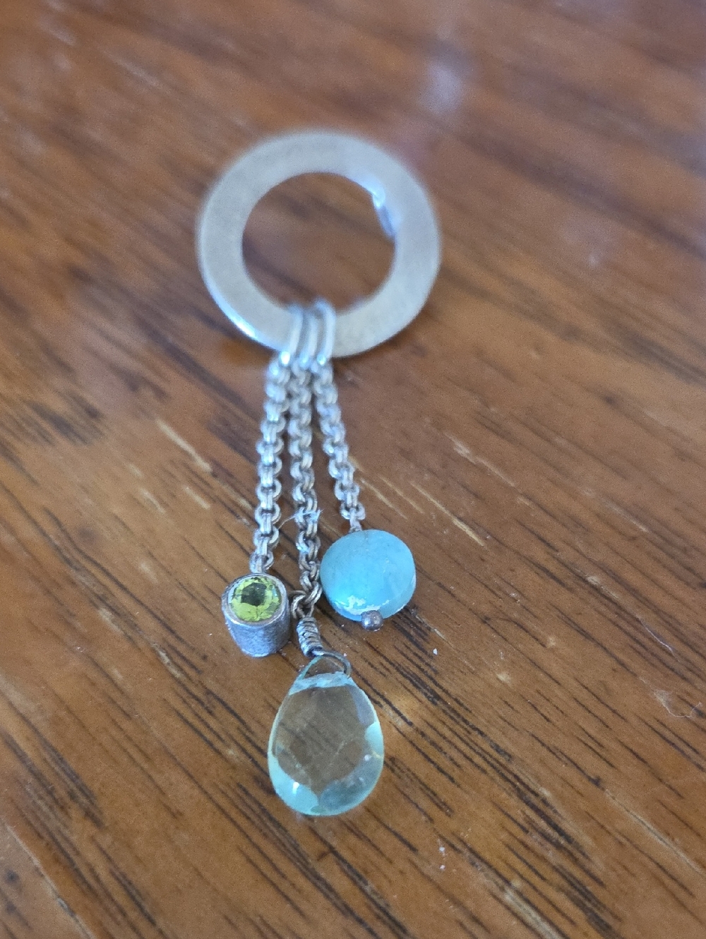 Sterling Silver Drop Pendant with Aqua and Lime Accents